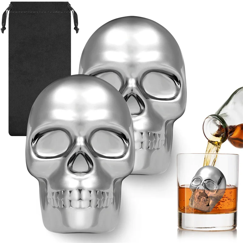Wine Beer Whiskey - Reusable 2 Skeleton Head Whiskey Stone