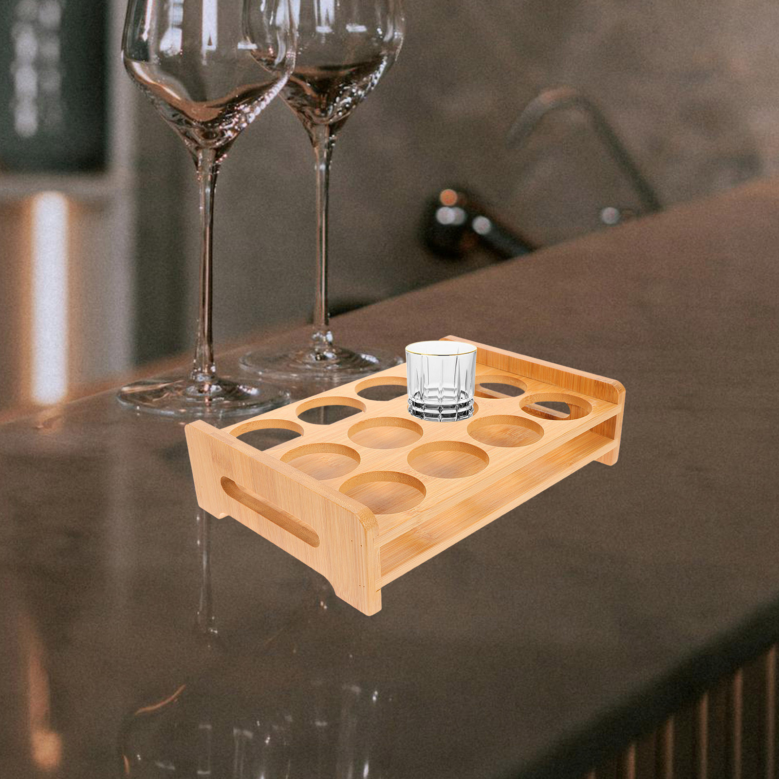 Wine Beer Glass - Bamboo Shot Glasses Holder Display Stand