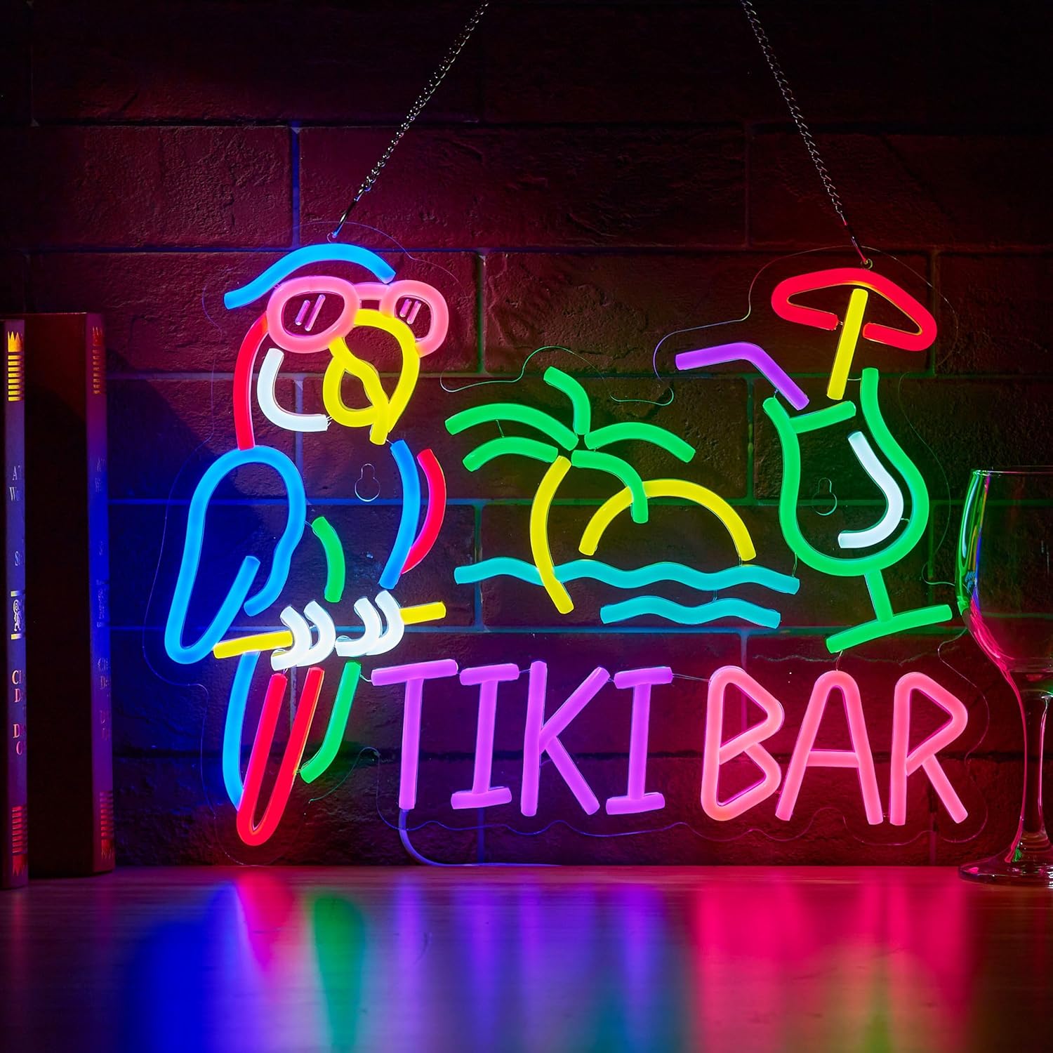 Beer & Wine Grab - Tiki Bar Parrot Palm Tree Neon