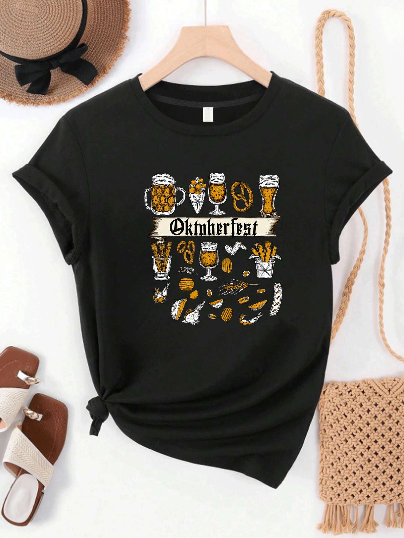 Wine Plus Beer - 【MYJ06261】Beer Festival women's plus size T-shirt
