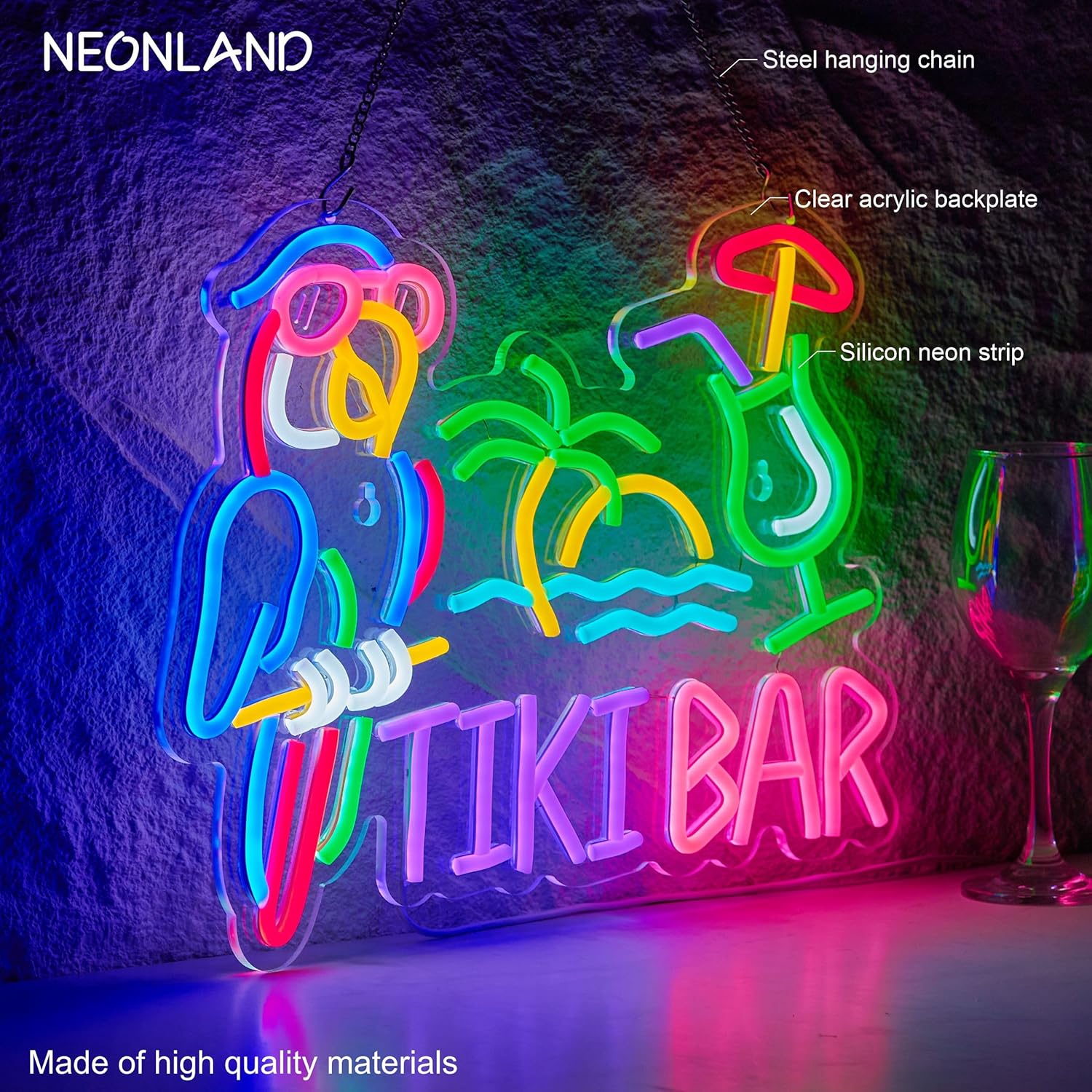 Tiki Bar Parrot Palm Tree Neon - Beer & Wine Grab recension och pris