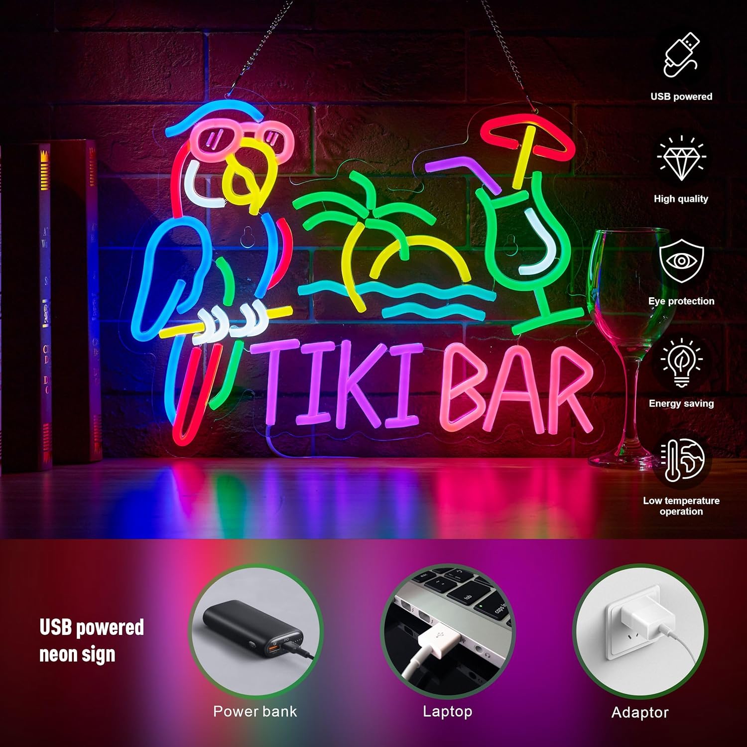 Tiki Bar Parrot Palm Tree Neon - Beer & Wine Grab recension och pris